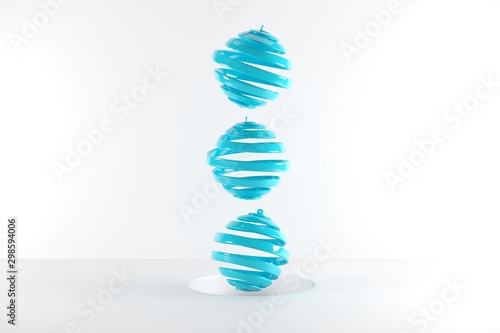 Blue Ornament Floating on white background. minimal christmas idea concept. 3D Rendering.