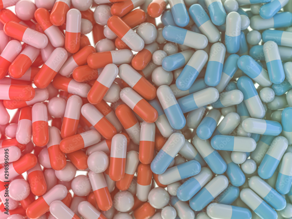 Many colorful pills abstract background. 3D Many colorful pills abstract background. 3D
