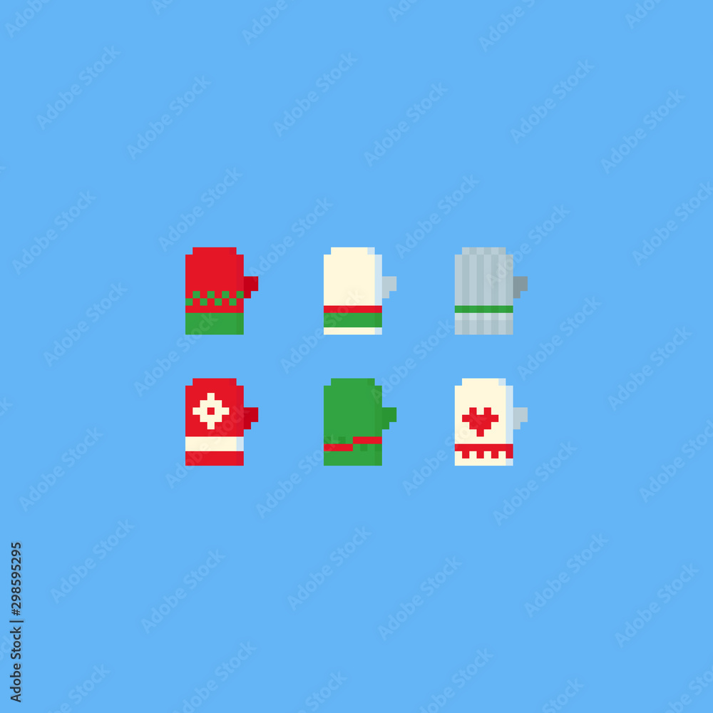 Pixel winter glove set.Christmas.8bit. Pixel winter glove set.Christmas.8bit.