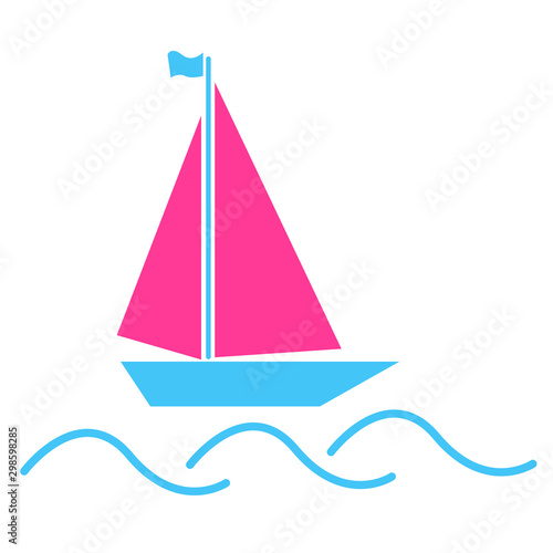 Yacht flat vector icon. Sailing boat icon isolated flat on white background. Vector icon of a ship