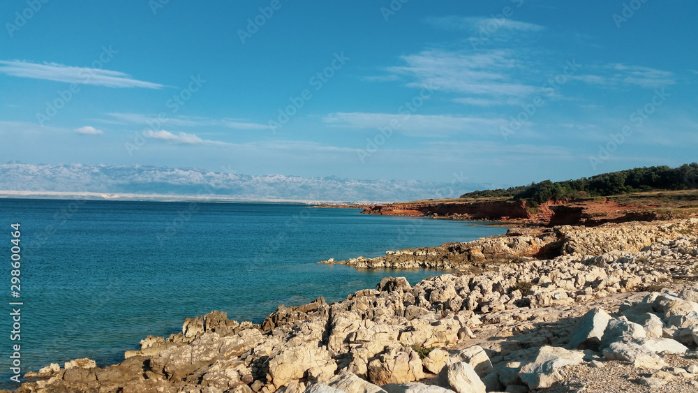 Coast of mediterranean sea. Blue sky & rocks & kliffs. Vir, Croatia