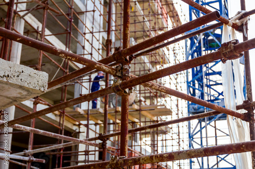 View on scaffold at construction site