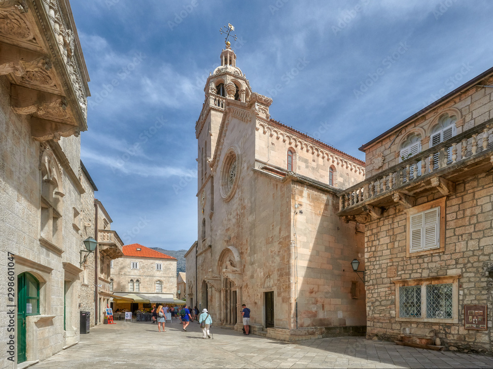 Croatia, the town of Korcula - on the right the house of Marco Polo, the famous traveler