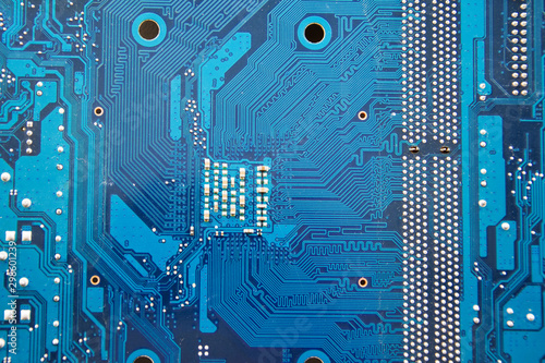 Photography PCB of computer motherboard close-up