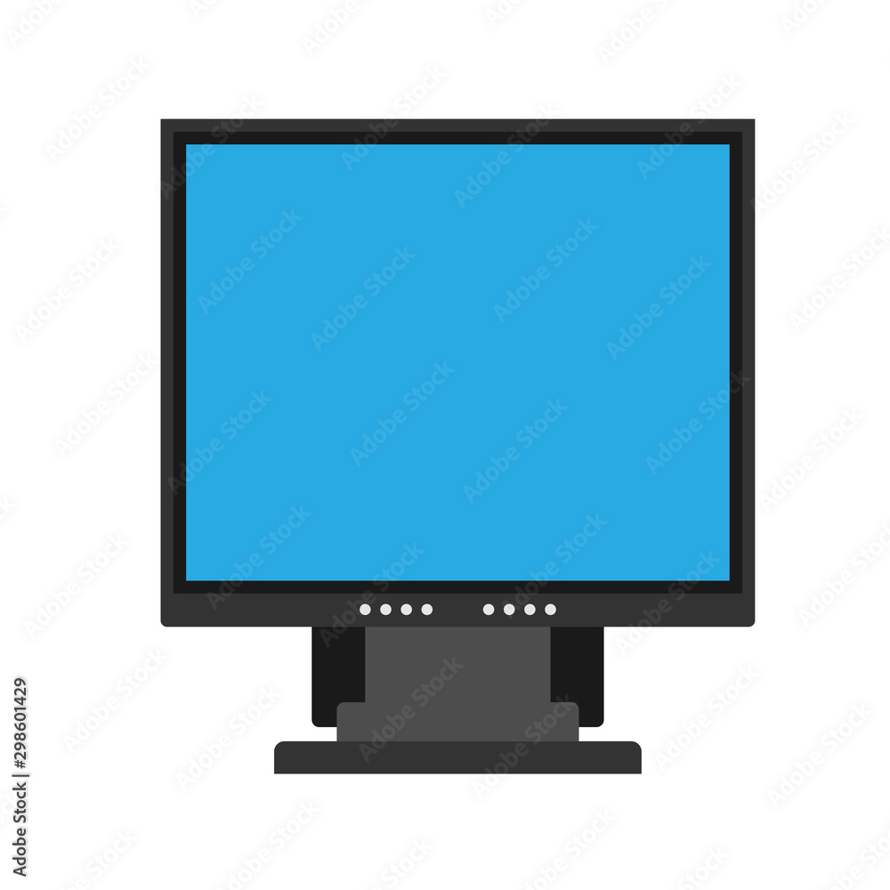 Monitor screen front view display vector icon. Above computer electronic isolated white. Flat PC device equipment office Monitor screen front view display vector icon. Above computer electronic isolated white. Flat PC device equipment office
