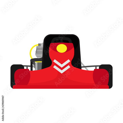 Kart vector illustration red car front view. Race go cart sport vehicle isolated. Activity cartoon extreme adventure draft