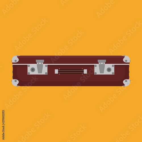 Suitcase travel front view vector icon. Baggage vacation bag isolated white. Journey handle brown trolley valise