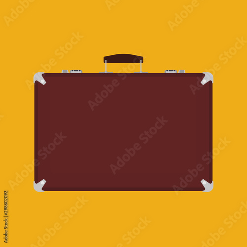 Suitcase travel front view vector icon. Baggage vacation bag isolated white. Journey handle brown trolley valise