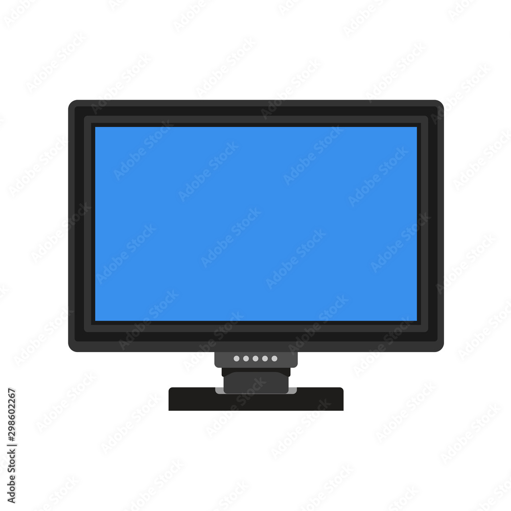 Monitor screen front view display vector icon. Above computer electronic isolated white. Flat PC device equipment office Monitor screen front view display vector icon. Above computer electronic isolated white. Flat PC device equipment office