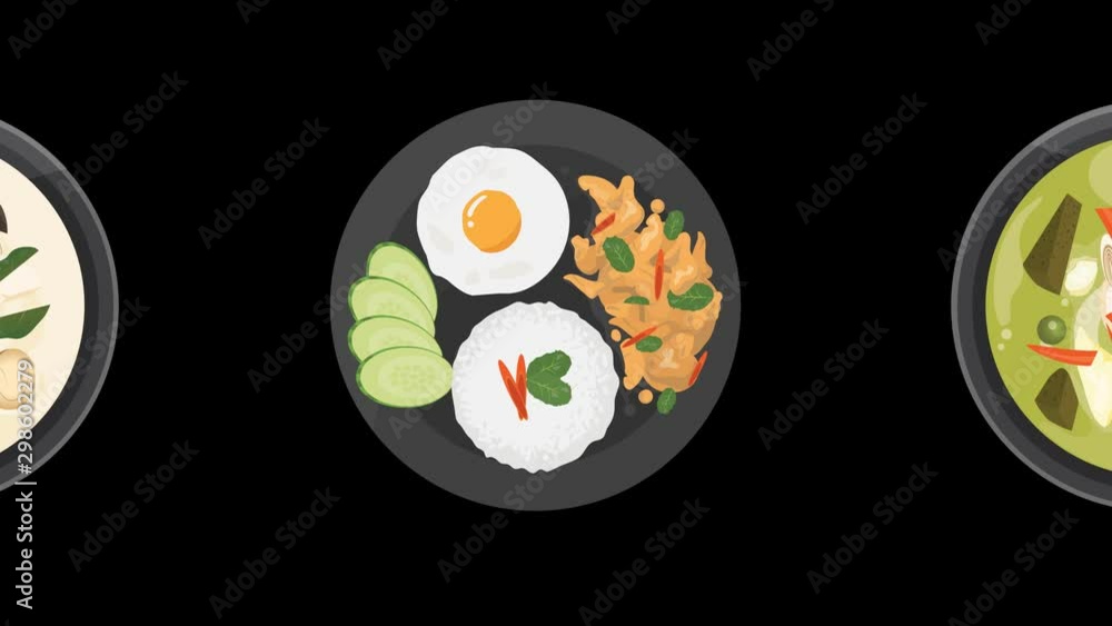 Stockvideon Various Thai dishes top view animation, Asian foods,Pad