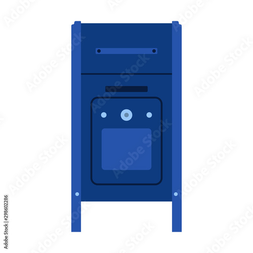 Mail box front view blue letter post vector icon. Delivery symbol message postage address. Business service cartoon shipment