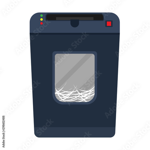 Shredder paper machine vector flat document destroy. Confidential business office secret. Paperwork  garbage equipment file