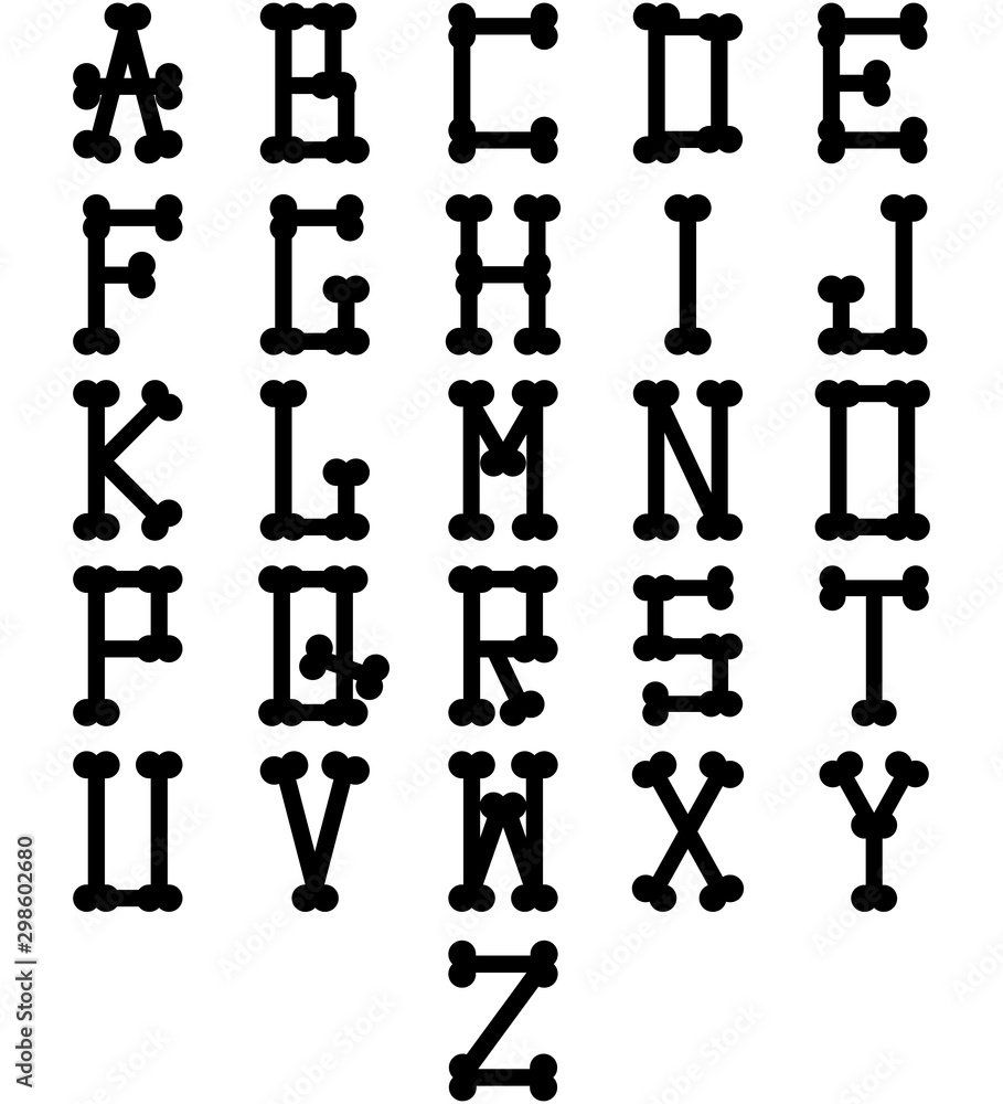 Alphabet made of bones. Black silhouettes. Vector illustration. Alphabet made of bones. Black silhouettes. Vector illustration.