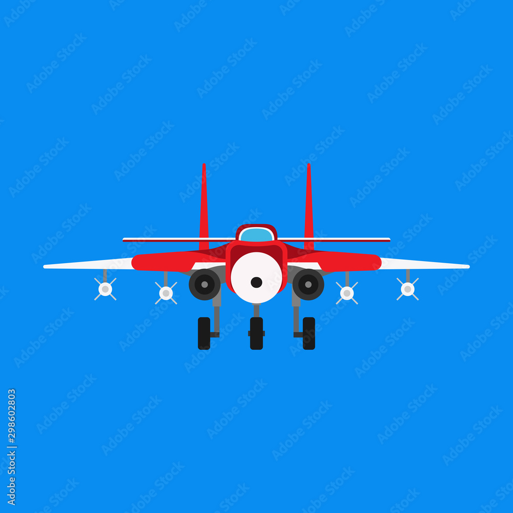 Fighter aircraft vector icon military plane front view. Supersonic assault  jet war force transport. Cockpit cartoon bomber Stock Vector | Adobe Stock