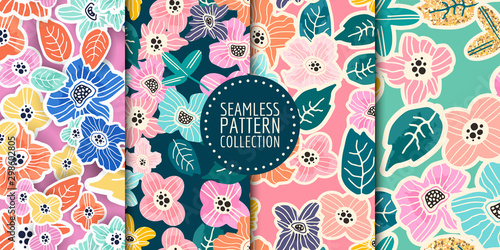 Floral seamless patterns collection. Vector design for paper, fabric, interior decor and cover
