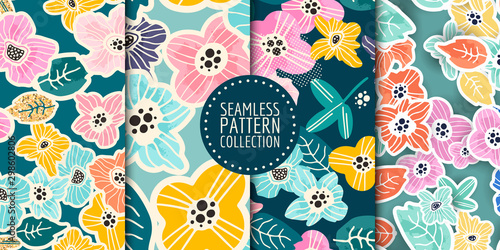 Floral seamless patterns collection. Vector design for paper, fabric, interior decor and cover