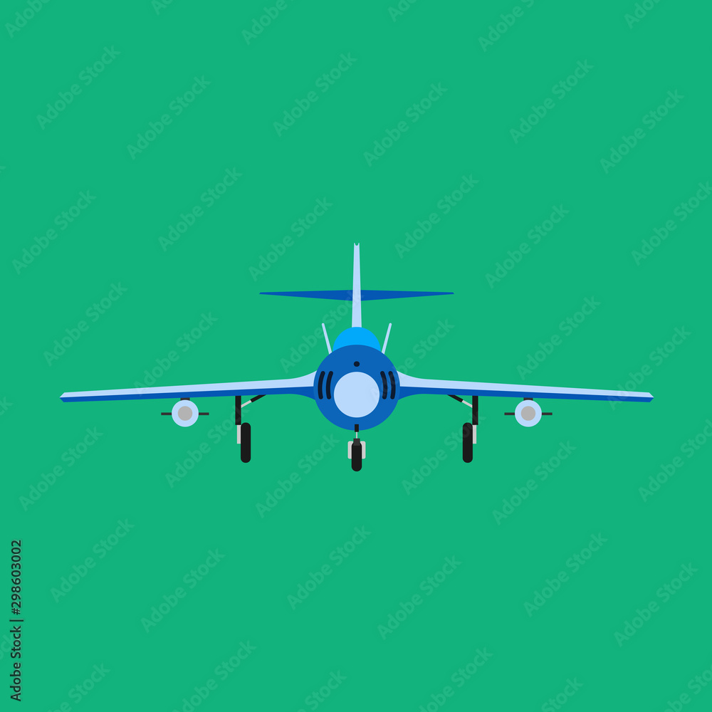 Fighter aircraft vector icon military plane front view. Supersonic assault jet war force transport. Cockpit cartoon bomber Fighter aircraft vector icon military plane front view. Supersonic assault jet war force transport. Cockpit cartoon bomber
