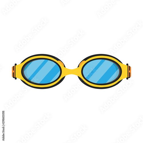 Swimming goggle yellow sport water glass pool vector flat icon. Isolated equipment leisure diving underwater element eye mask