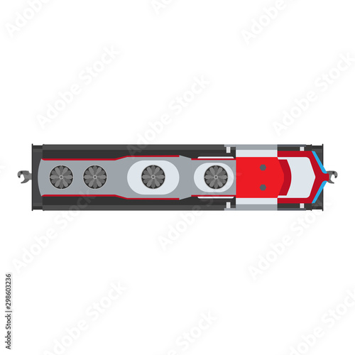 Train top view vector flat transport railway. Cartoon track railroad travel locomotive city. Traffic cargo passenger urban wagon