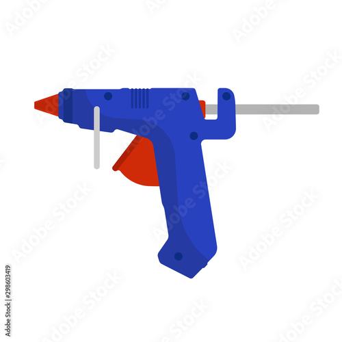 Glue gun vector adhesive icon craft equipment tool. Hot repair work appliance silicone. Affix blue pistol sealant paste