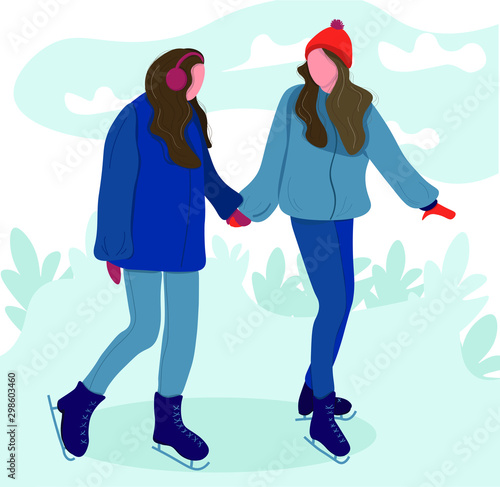  women skating in winter clothes