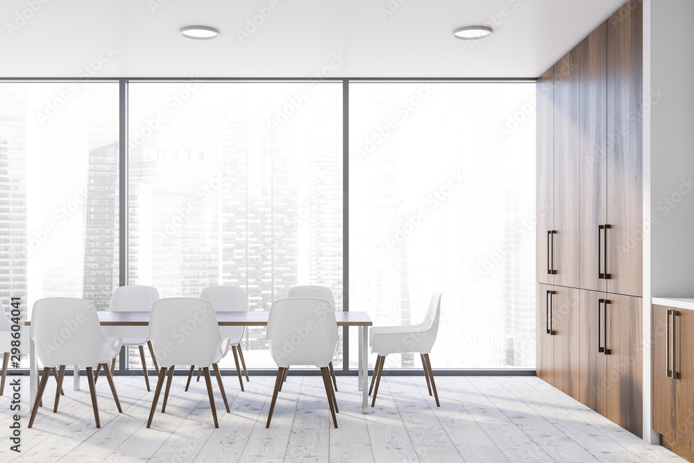 Panoramic dining room with wooden cupboards Panoramic dining room with wooden cupboards