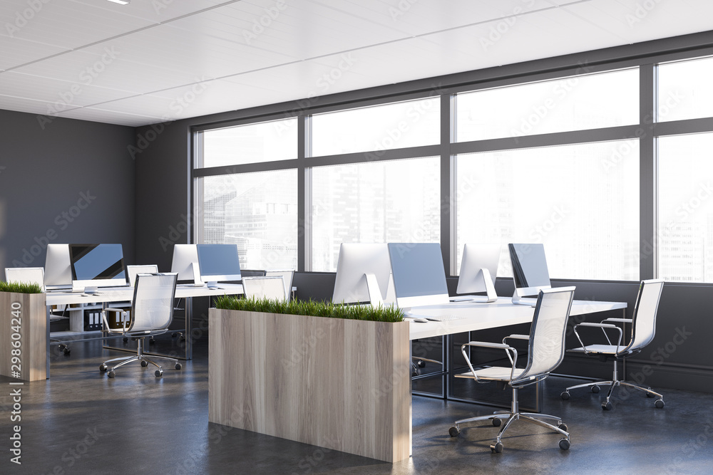 Fototapeta premium Gray and dark wooden office corner