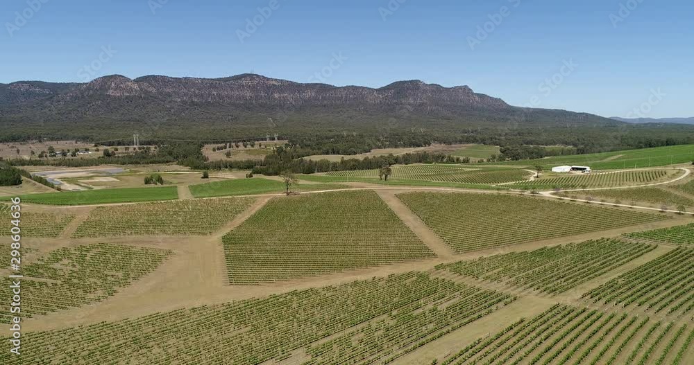 Hunter valley wine making region of Australia in Pokolbin around mountain range on a sunny day over vineyards. Hunter valley wine making region of Australia in Pokolbin around mountain range on a sunny day over vineyards.