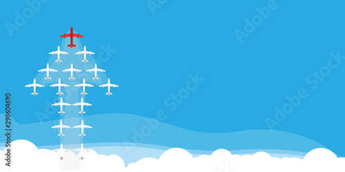 Airplane in form arrow illustration background vector concept creative. Cloud plane blue business teamwork direction red leader. Leadership follow vision idea © GOLDMAN