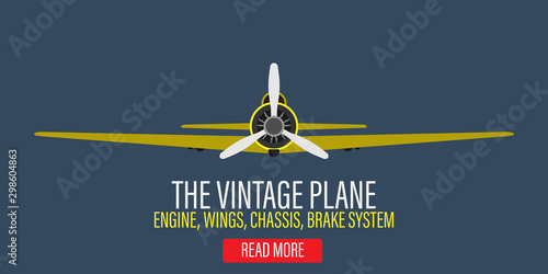 Vintage plane engine vector illustration background. Retro yellow aircraft propeller flight adventure biplane. Classic flat art banner flyer machine