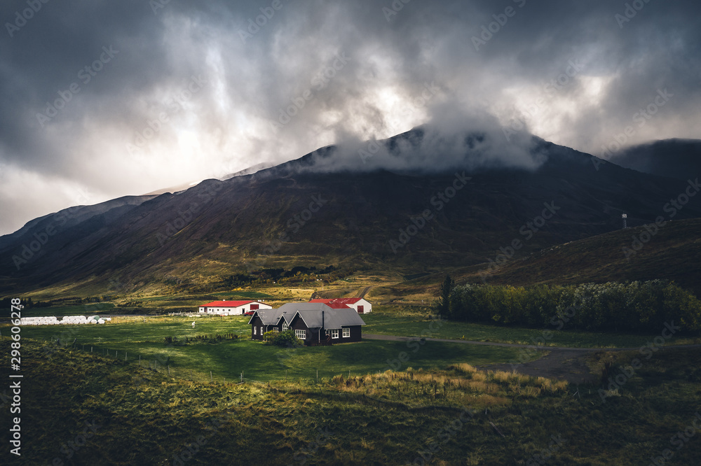 Fototapeta premium Small house in Iceland on a cloudy day