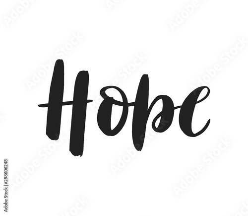 Hope brush lettering logo isolated on white background. Hand sketched religious calligraphy for cards, postcards, label, badges. Hope t-shirt and apparel print design. Vector eps 10