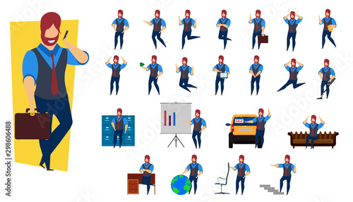 Wallpaper Mural Set business person vector illustration character design. Businessman male professional cartoon office young human worker job concept. Corporate flat employee finance guy. Happy leader staff pose Torontodigital.ca