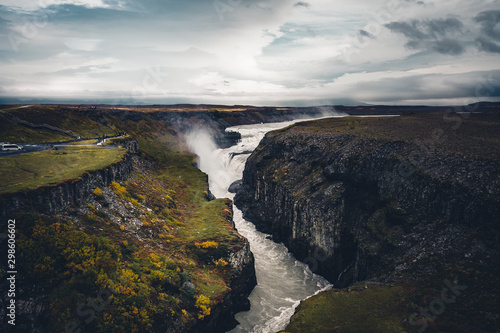 Waterfall in Iceland on a cloudy day