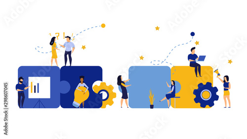 Puzzle team work vector illustration concept partner. Partnership teamwork business people collaboration together vector design. Concept jigsaw part solution group connect. Cooperation strategy idea