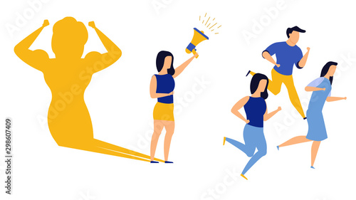 Business ambition leader woman vector illustration concept. Superwoman cape challenge leadership. Super shadow businesswoman success achievement. Career progress person goal. Motivation vision idea