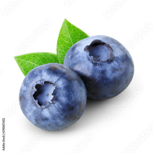 Two blueberries with leaves