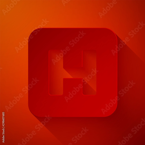 Paper cut Hospital sign icon isolated on red background. Paper art style. Vector Illustration