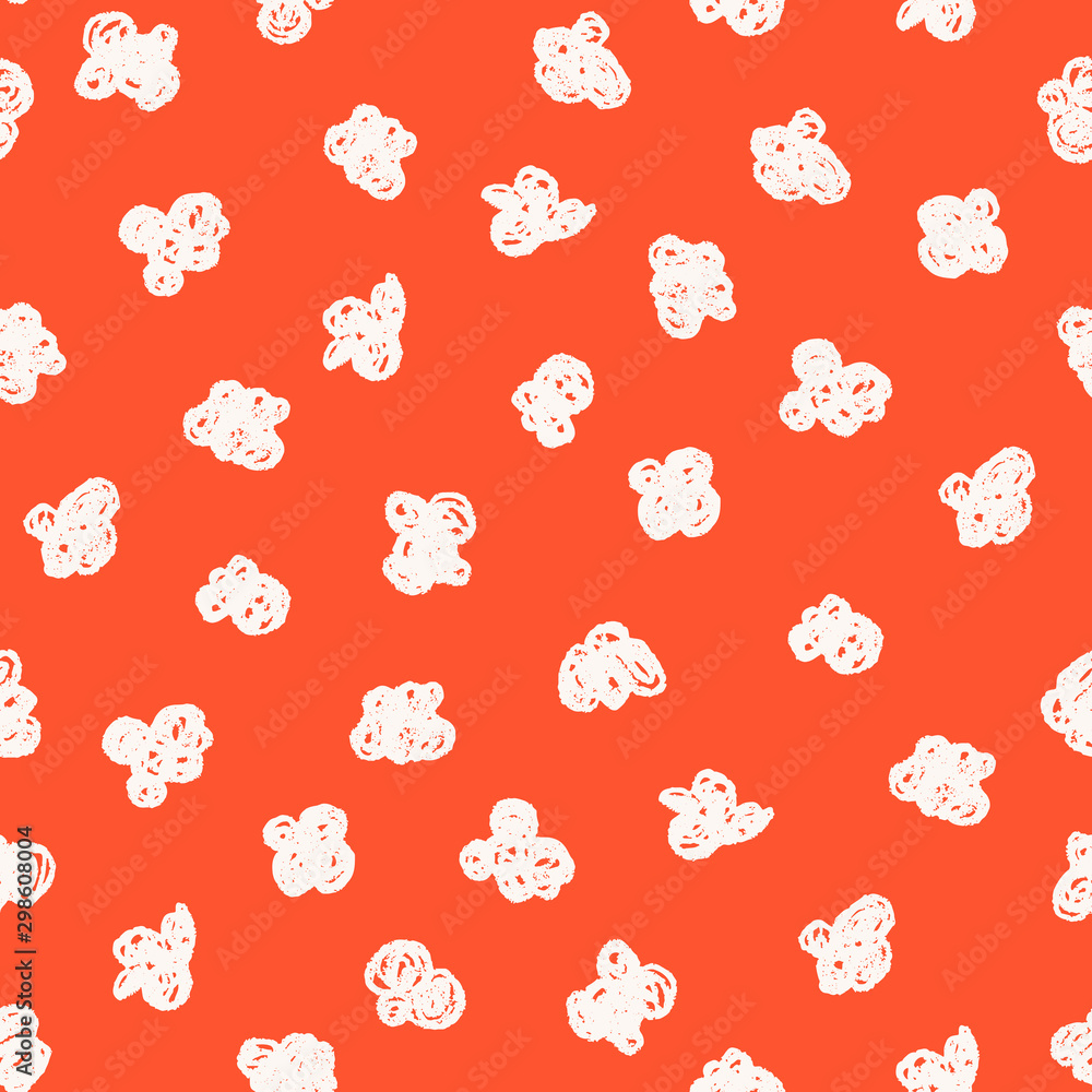 Popcorn doodle seamless pattern. Cinema background. Popcorn movie. Hand drawn cartoon illustration. 