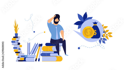 Loan problem man business debt vector financial illustration businessman credit. Crisis finance person concept bankruptcy money investment risk. Bank budget economy trouble. Sad employee borrow