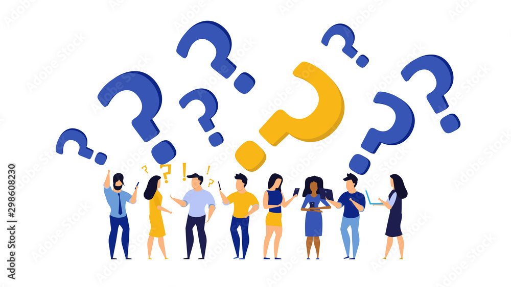 Person question icon work vector people illustration concept. Business work background design problem answer solution. Cartoon human confusion communication FAQ help. Support customer service Person question icon work vector people illustration concept. Business work background design problem answer solution. Cartoon human confusion communication FAQ help. Support customer service
