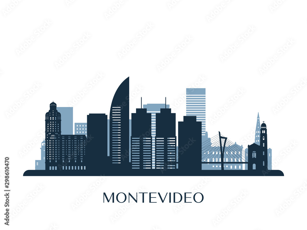 Montevideo skyline, monochrome silhouette. Vector illustration.
