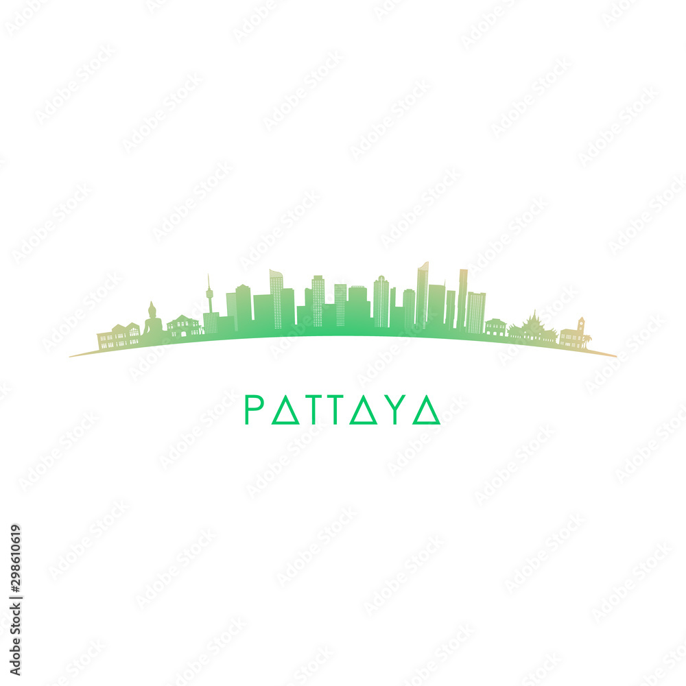 Pattaya skyline silhouette. Vector design colorful illustration.