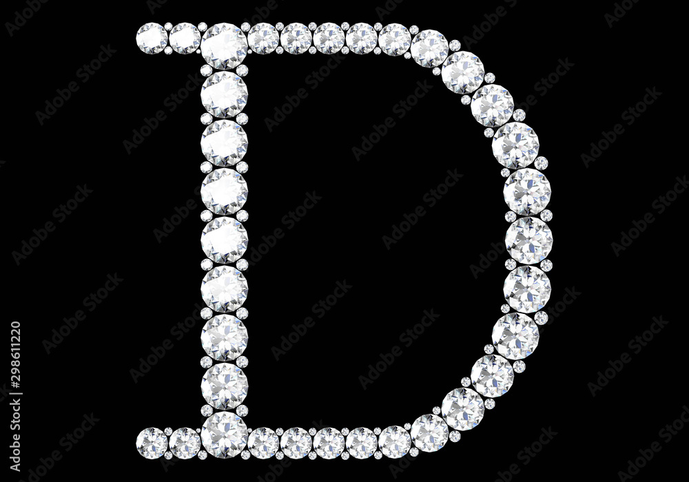 Diamond letters with gemstones isolated on black.3D rendering Diamond letters with gemstones isolated on black.3D rendering