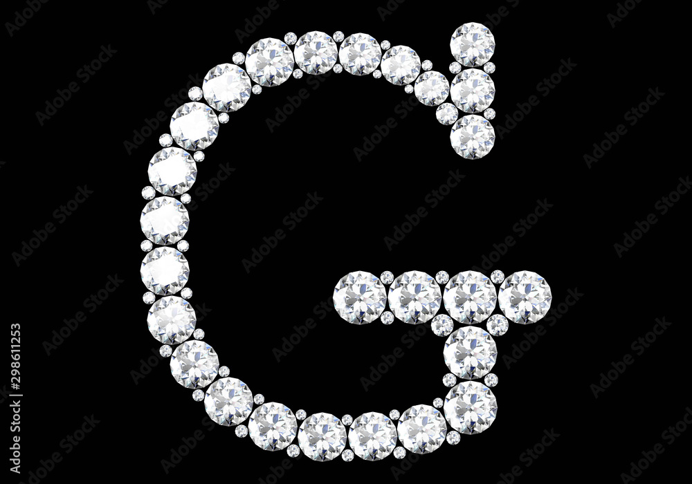 Diamond letters with gemstones isolated on black.3D rendering Diamond letters with gemstones isolated on black.3D rendering