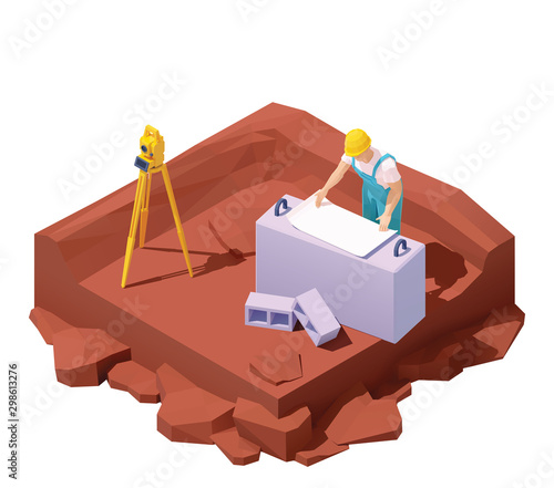 Isometric surveyor engineer on geodetic works