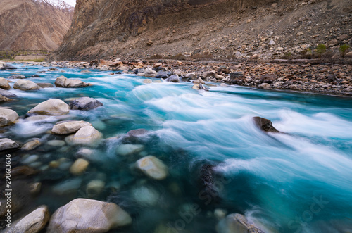 Shyok River at Turtuk village on india and Pakistan Border,  Leh district of Jammu and Kashmir in the Nubra Tehsil, India photo