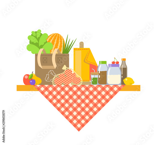 Zero waste no plastic go green vegan flat concept