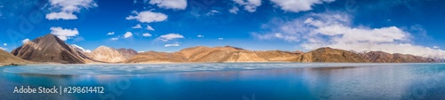 Pangong Lake the world's highest salt water lake in Ladakh, Jammu and Kashmir ; extends from India to the Tibetan Autonomous Region, China