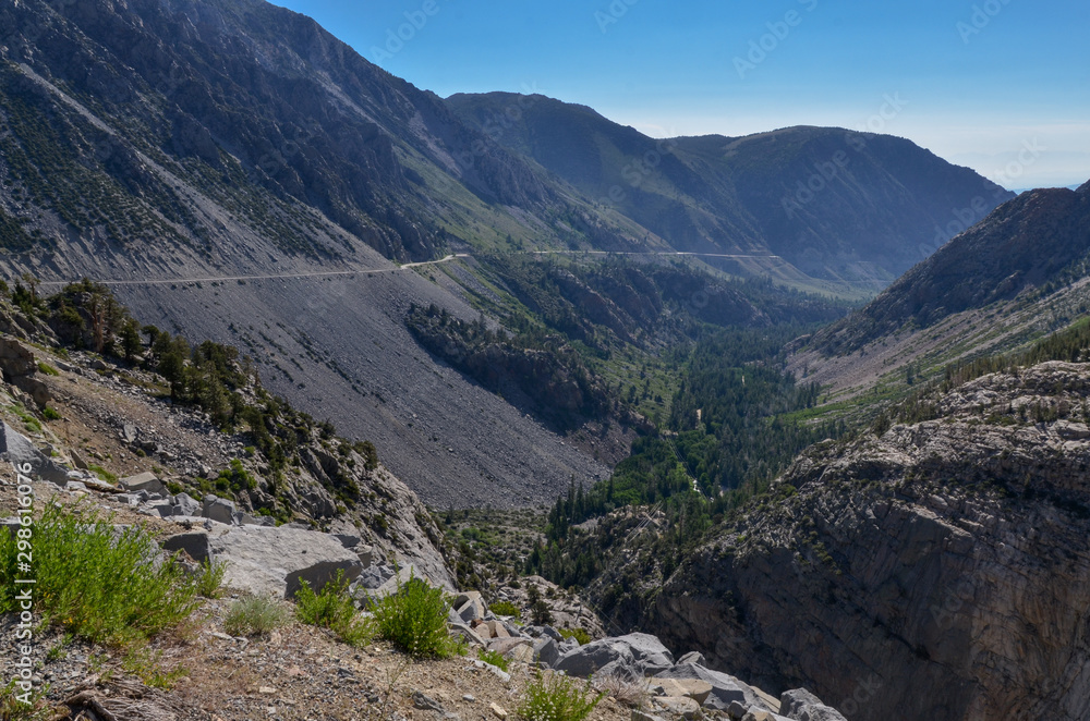 scenic view of Tioga Pass road passing Lee vining Creek Canyon in Eastern Sierras (Mono County, California)